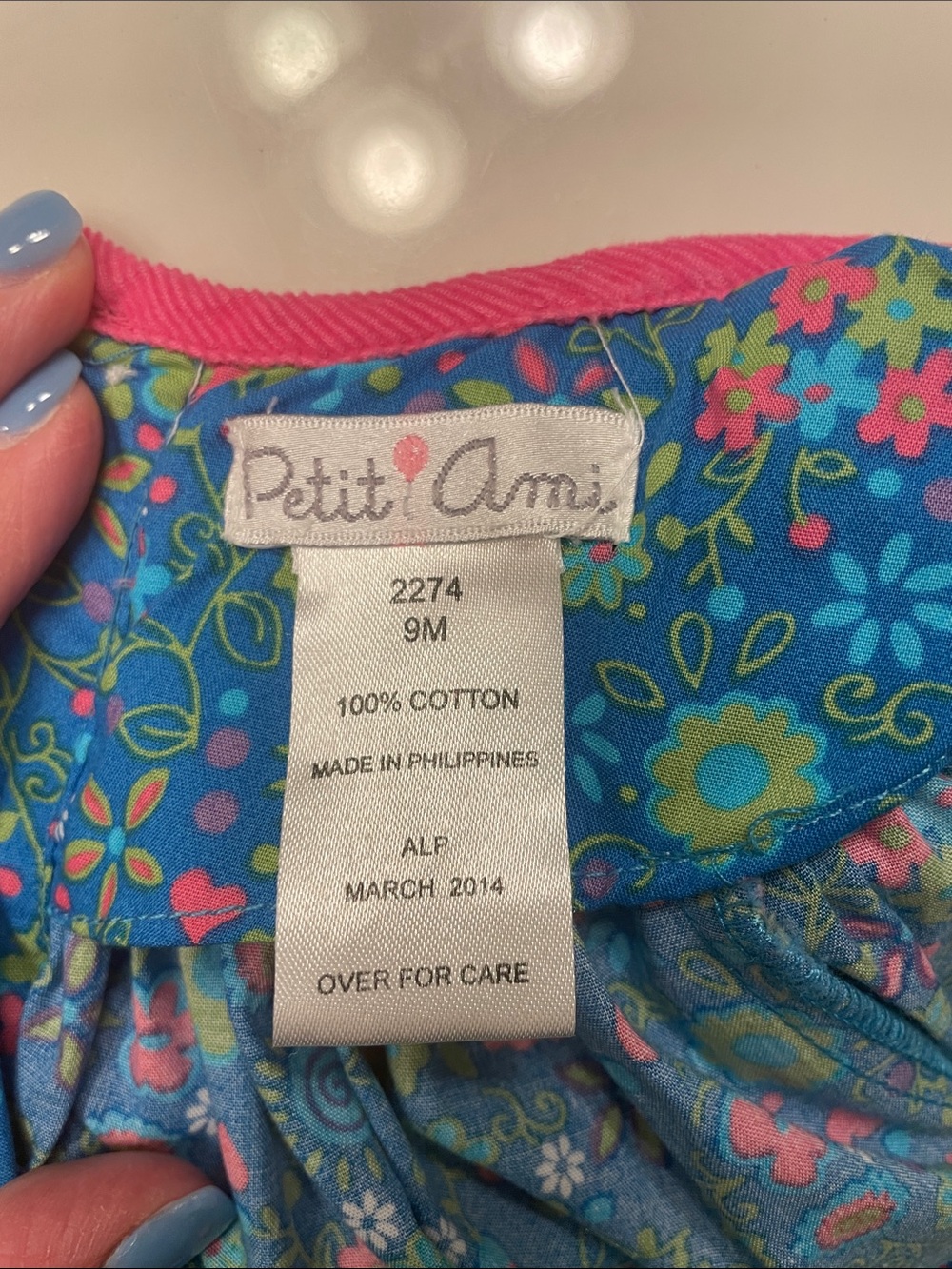 NWOT Petit Ami Blue Smocked Floral Dress with Pink Trim - Picture 6 of 6
